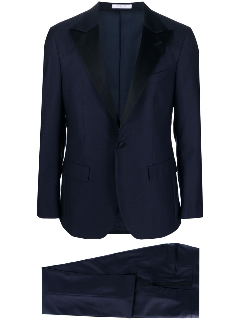 Blue/Black Wool Suit with Peak Lapels for Men