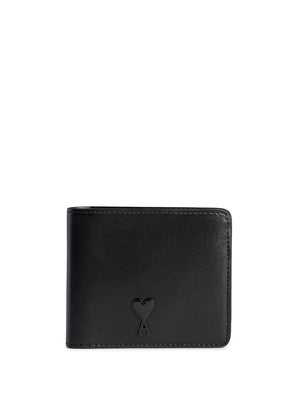Black Logo Bi-Fold Leather Wallet for Men - SS24