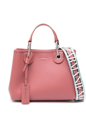Grained Texture Handbag with Stripe Detailing and Logo-Engraved Hardware