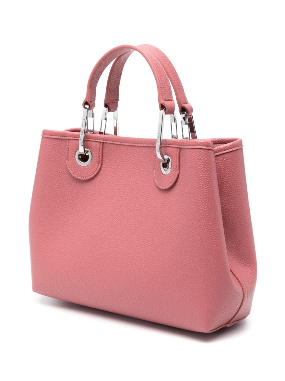 粉色水钻纹手提包，带条纹细节和雕刻徽标的皮质手提包